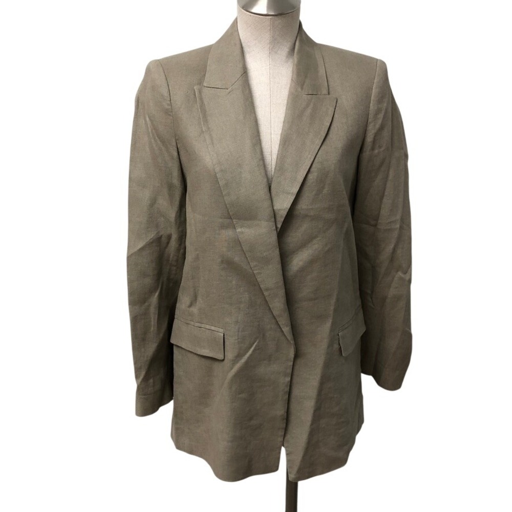 Zara Blazer Womens Small Tan Linen Open Front Long Sleeve Professional 7791950